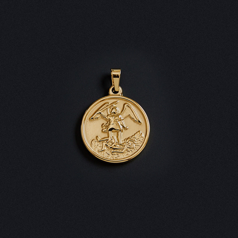 Portrait Coin Cross Peach Heart Angel Retro Pendant - FASHIONKULTUR