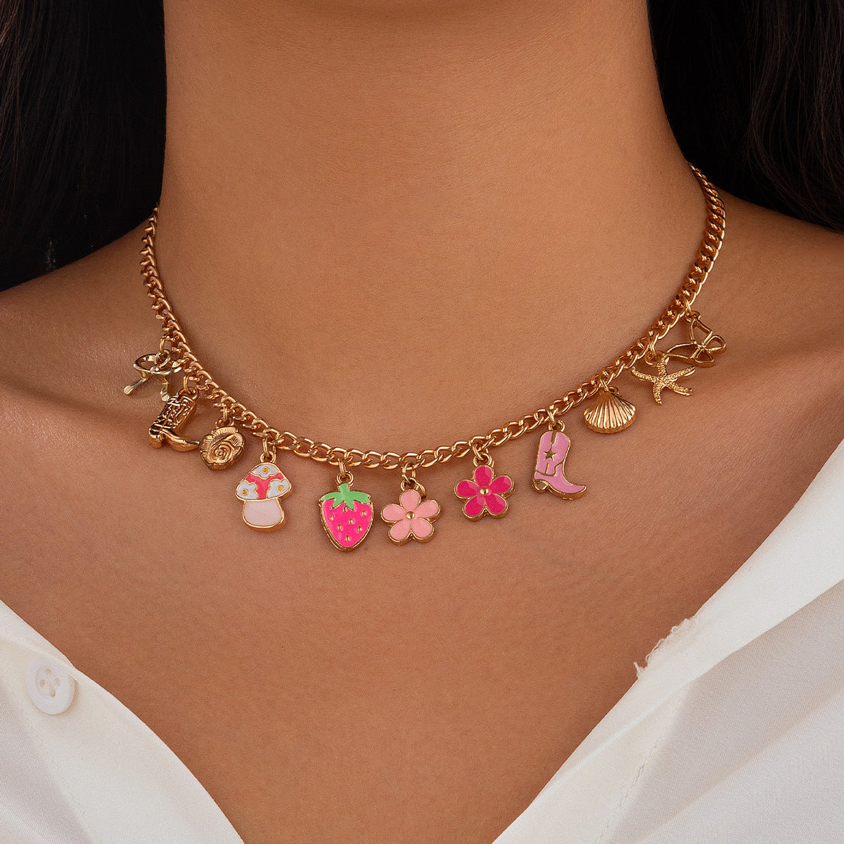 Flower Irregular Necklace Strawberry Alloy Female - FASHIONKULTUR