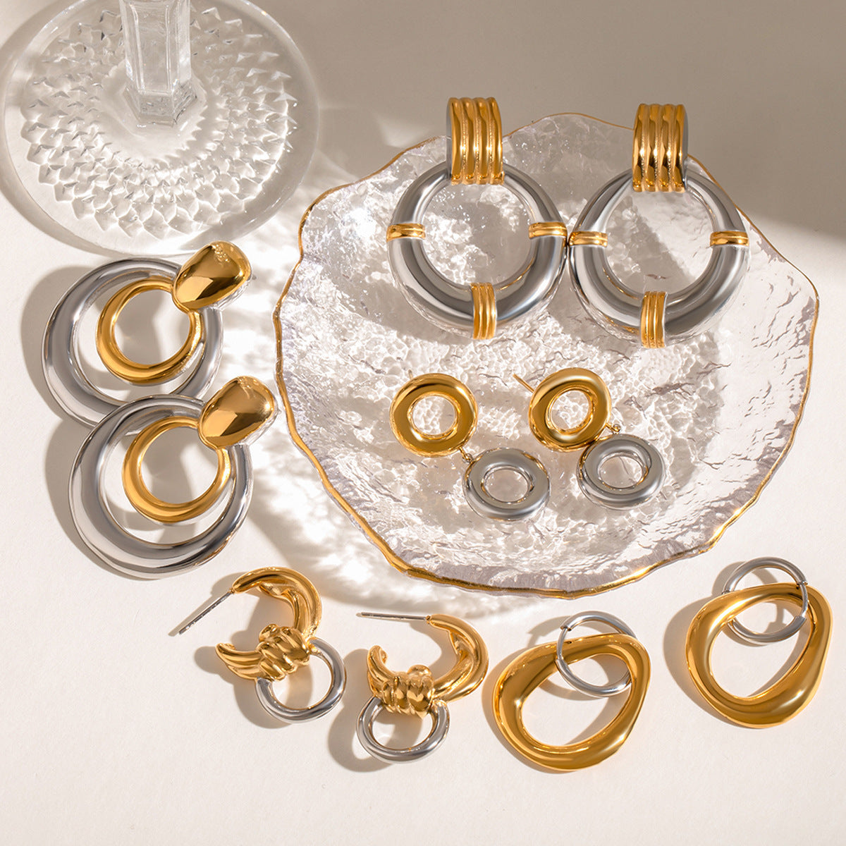 Stainless Steel Gold And Silver Color Matching Hollow Out Pendant Earrings - FASHIONKULTUR