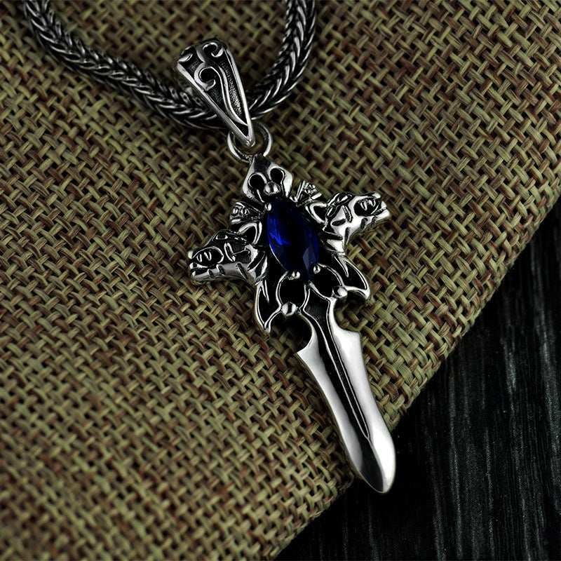 S925 Silver Vintage Cross Necklace Men's Personality Pendant - FASHIONKULTUR