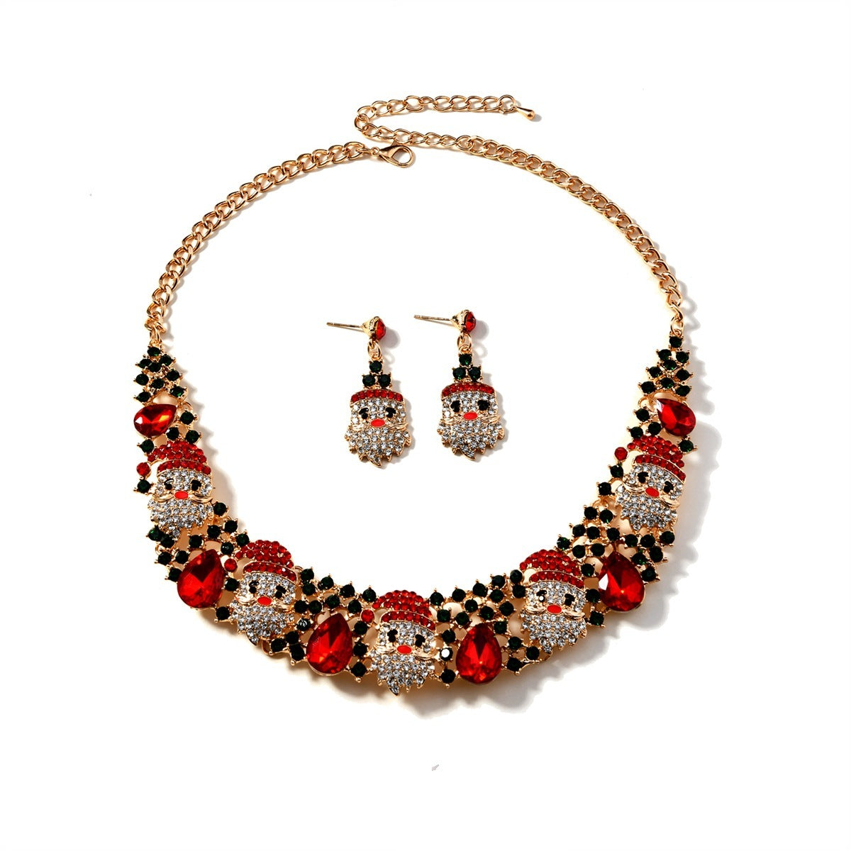 3pcs Christmas Necklace Earrings Set With Colored Rhinestones Ins Fashionable Shiny Santa Claus Necklace For Womens Jewelry - FASHIONKULTUR