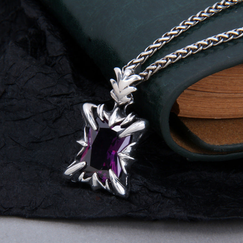 S925 Sterling Silver Purple Gem Gothic Men's Dominant Pendant - FASHIONKULTUR