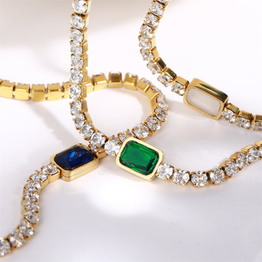 Tennis Zircon Necklace Emerald Simple Style - FASHIONKULTUR