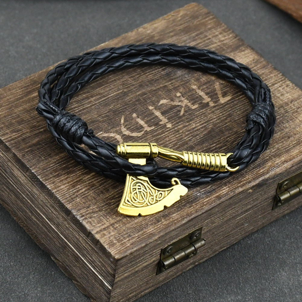 Men's Jewelery Ax Wrap Anchor Viking Leather Bracelet - FASHIONKULTUR