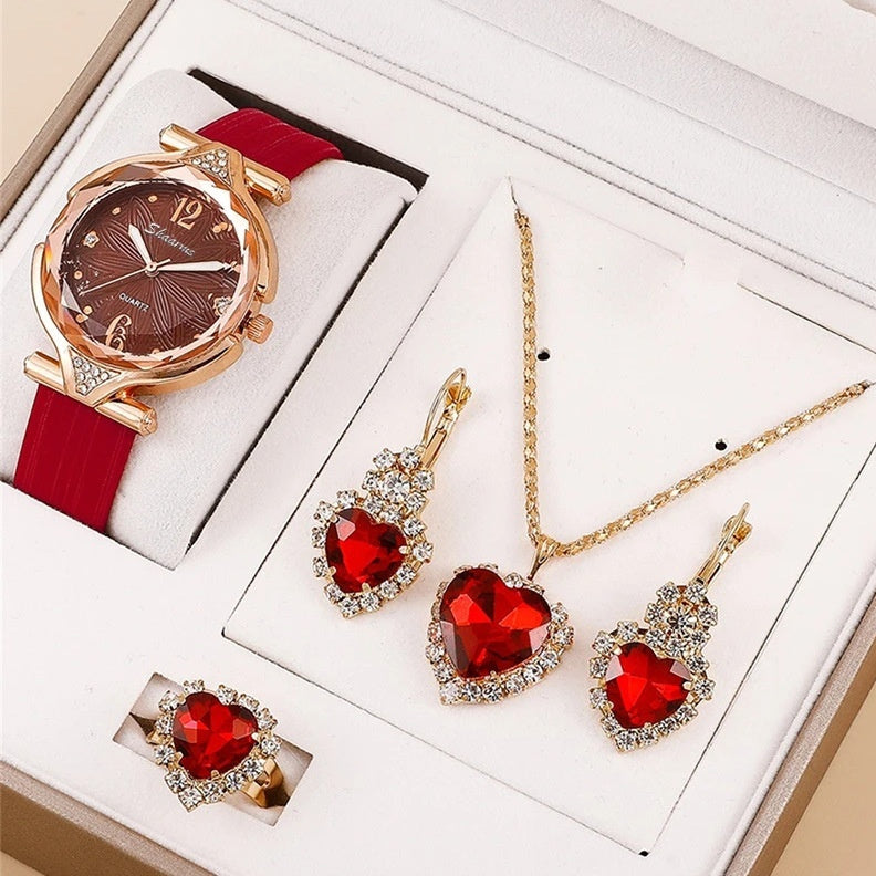 6pcs Set Ladies New Belt Quartz Watch Diamond Jewelry Suit - FASHIONKULTUR