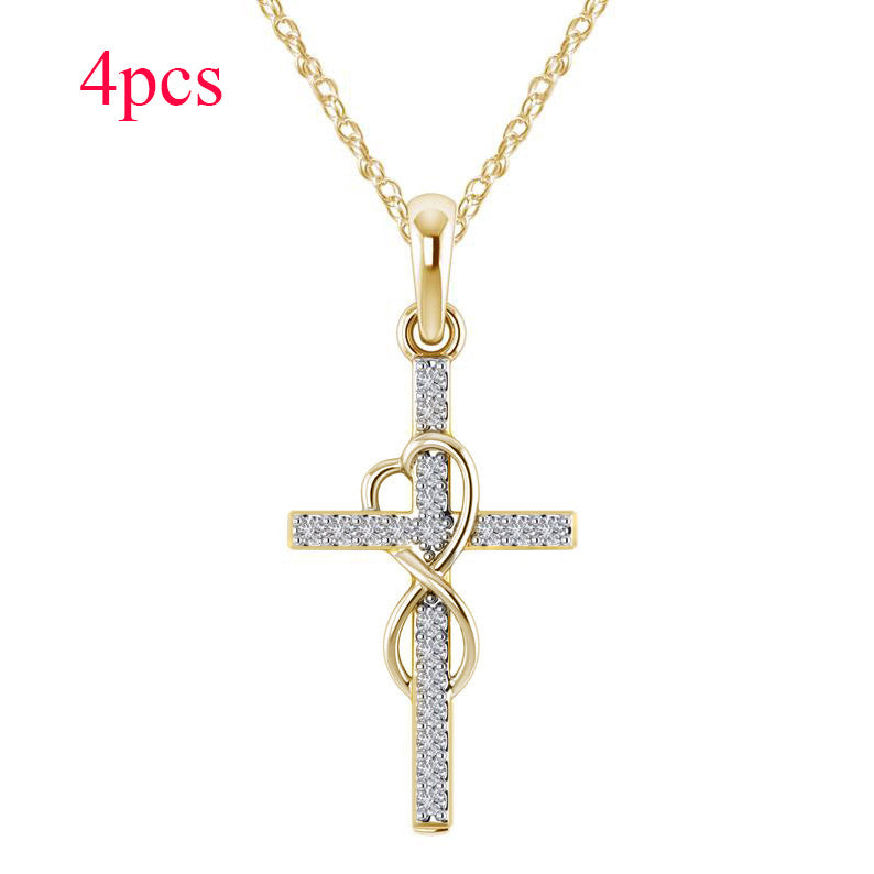 Alloy Pendant With Diamond And Eight-character Cross Necklace - FASHIONKULTUR
