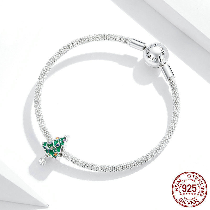 Colorful Christmas Tree Beaded Bracelet Pendant In Sterling Silver - FASHIONKULTUR
