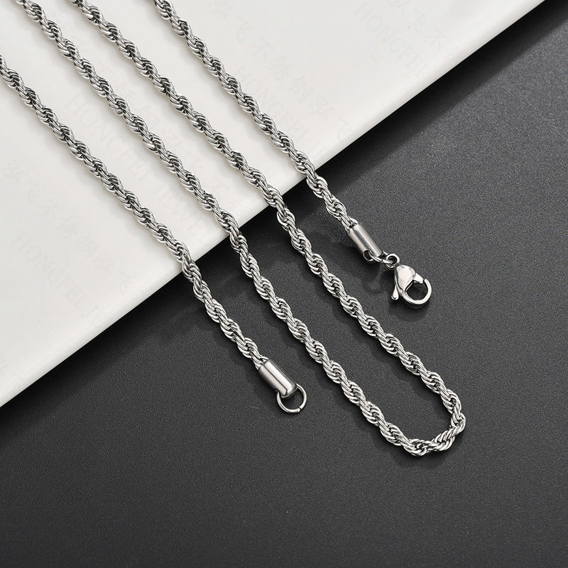 Stainless Steel Hip Hop Vacuum Plating Twisted Rope Twist Necklace - FASHIONKULTUR