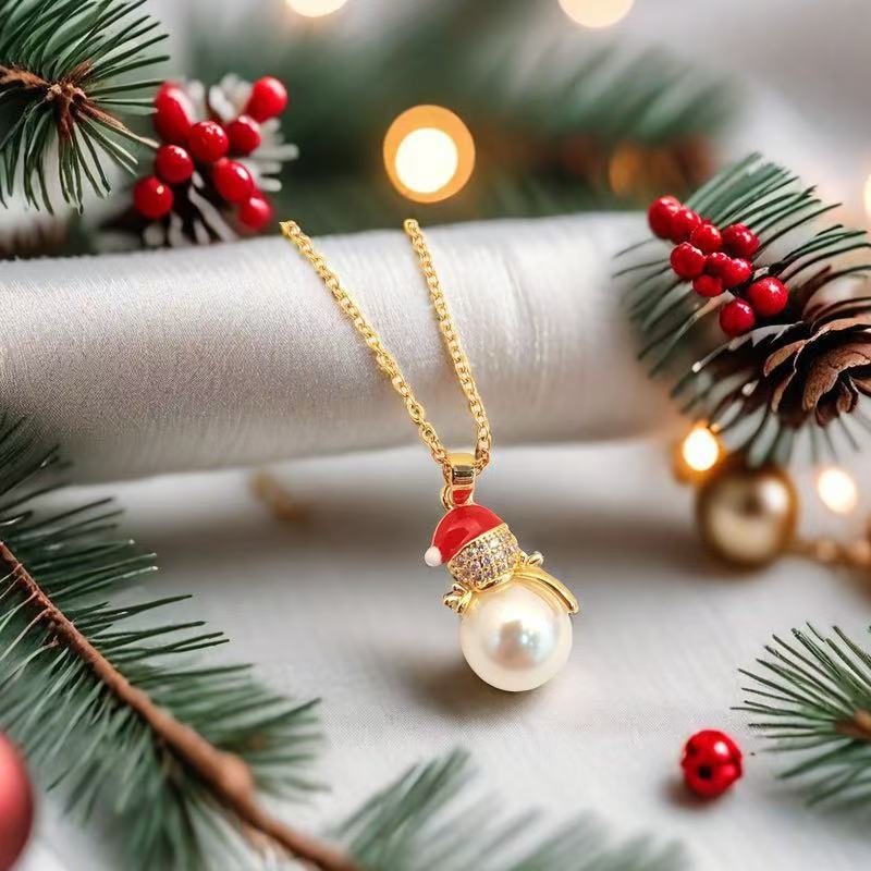 Christmas Tree Elderly Titanium Steel Necklace Female Red - FASHIONKULTUR