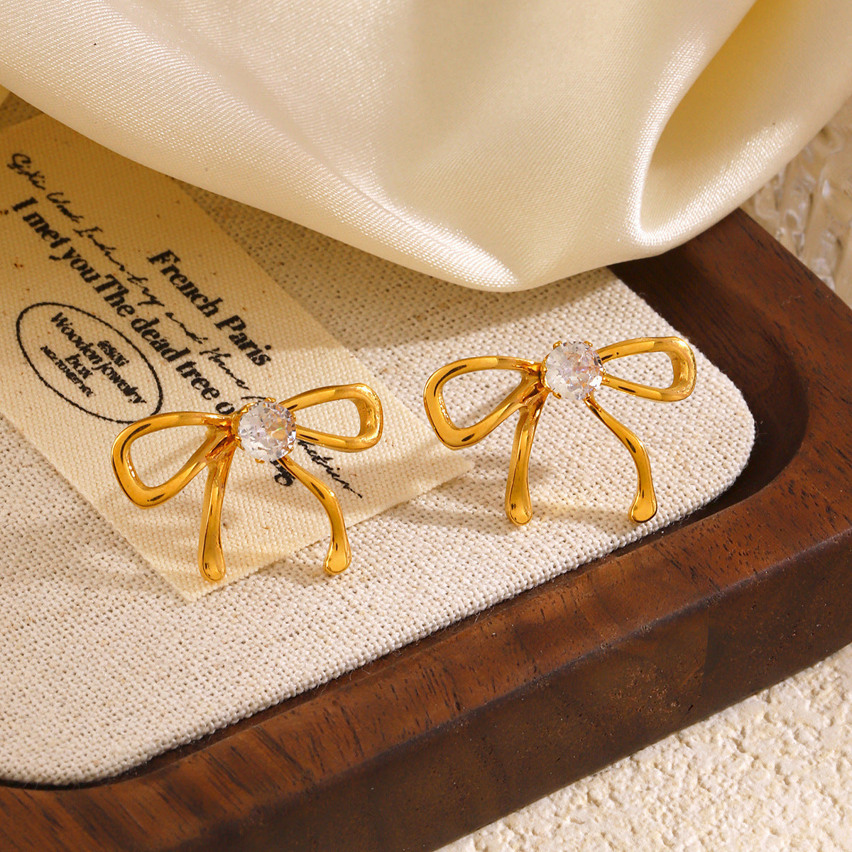 European And American Ins Style Fashion Popular Bow Stud Earrings 18K Gold-plated Zircon - FASHIONKULTUR
