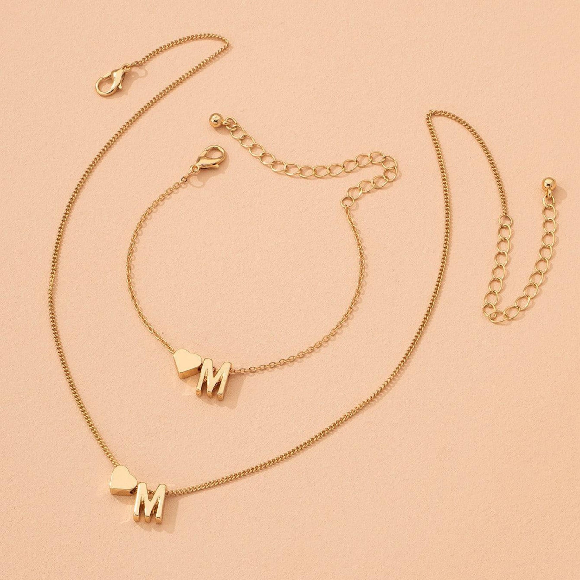 Minimalist Style Heart-shaped Letter Necklace Bracelet - FASHIONKULTUR