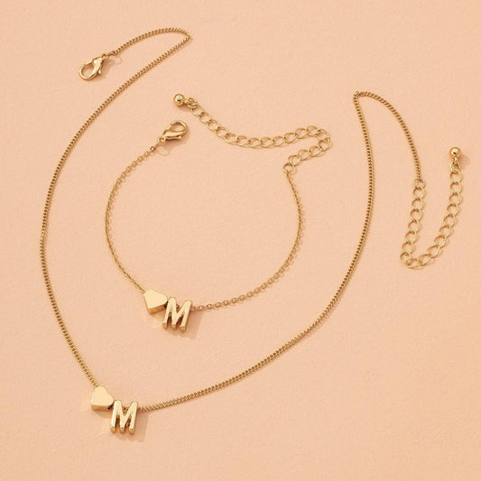 Minimalist Style Heart-shaped Letter Necklace Bracelet - FASHIONKULTUR