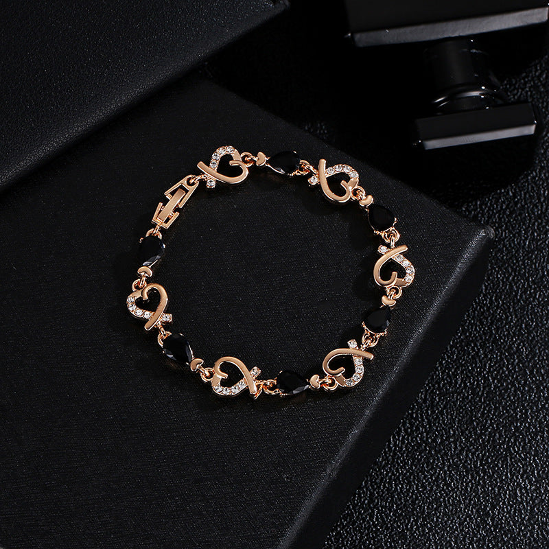 Hollow Love Bracelet With Rhinestones Fashion Temperament Heart-shaped Bracelet For Valentine's Day Gift - FASHIONKULTUR