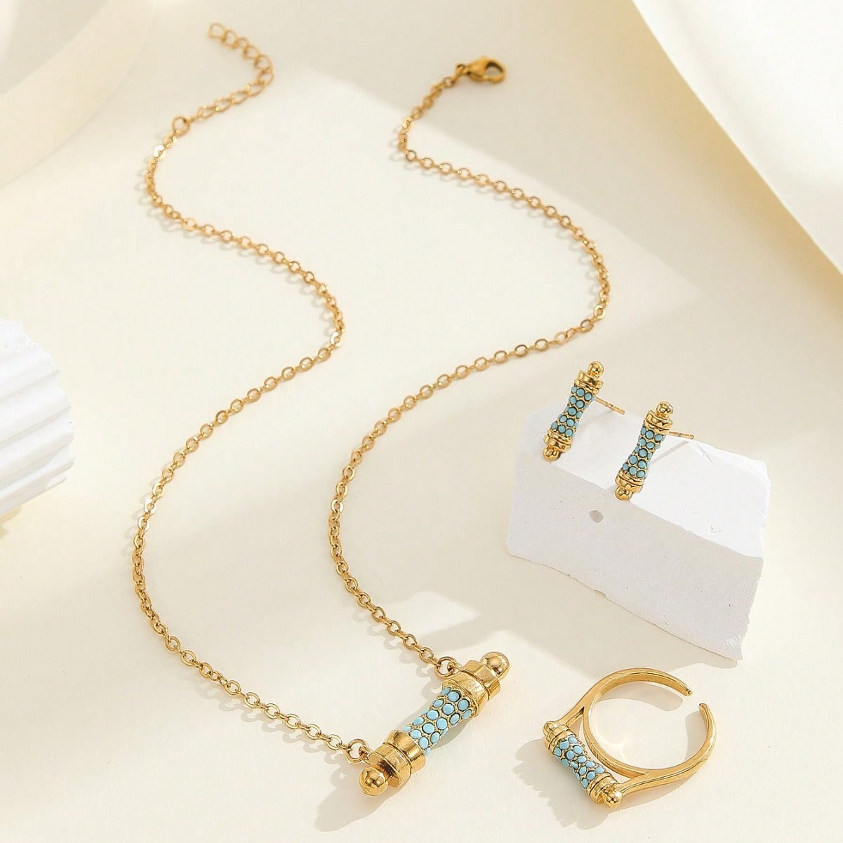 Index Finger Ring Necklace And Earring Suit Acrylic Inlaid - FASHIONKULTUR