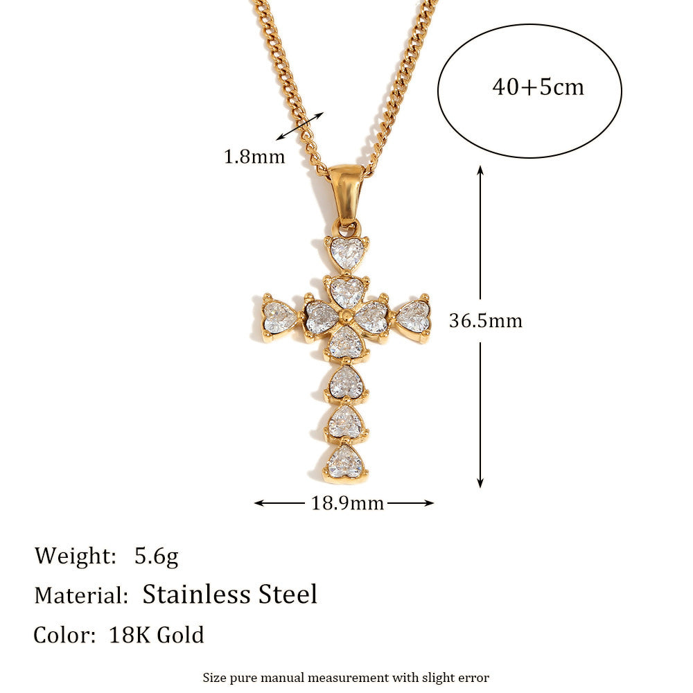 Stainless Steel 18K Gold Plated Water Drop Heart-shaped Cross Pendant Necklace - FASHIONKULTUR