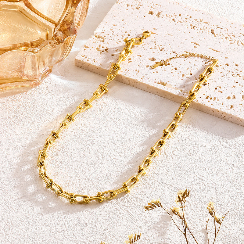 Ornament Hip Hop Trend Design U-shaped Vachette Clasp Necklace Stylish And Unique Bracelet Jewelry Suit - FASHIONKULTUR