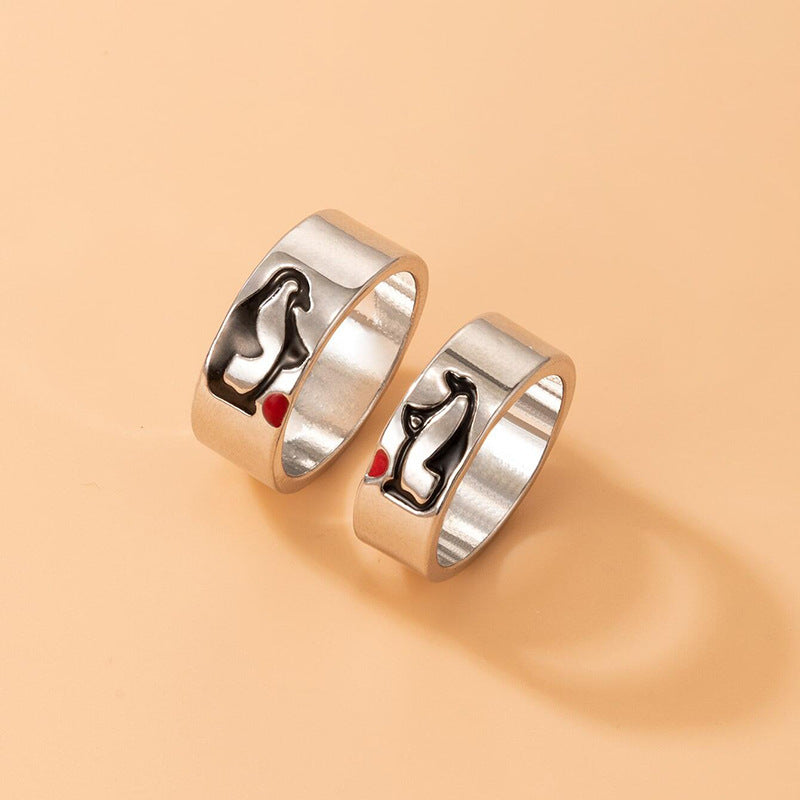 Cartoon Love Pair Ring Set With Geometric Letters - FASHIONKULTUR