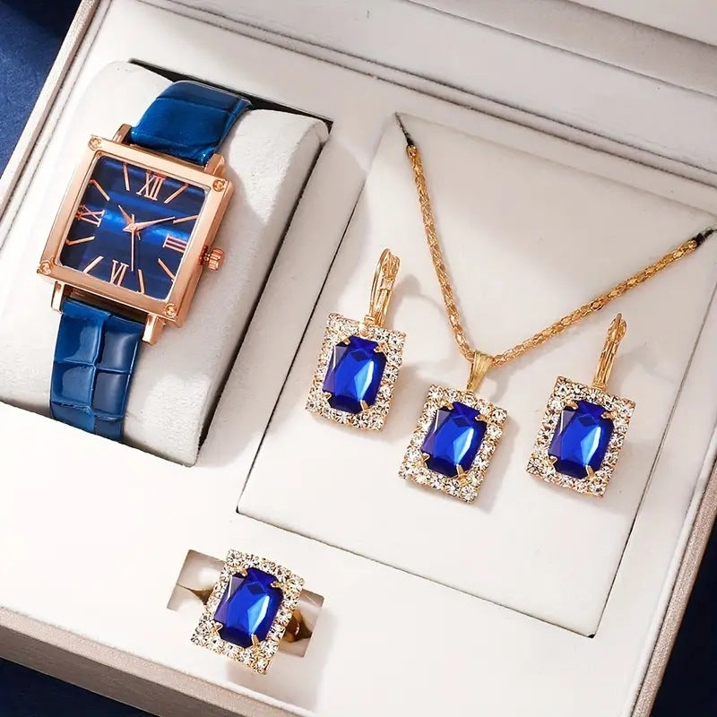 Square Belt Watch Gem Bracelet Suit - FASHIONKULTUR