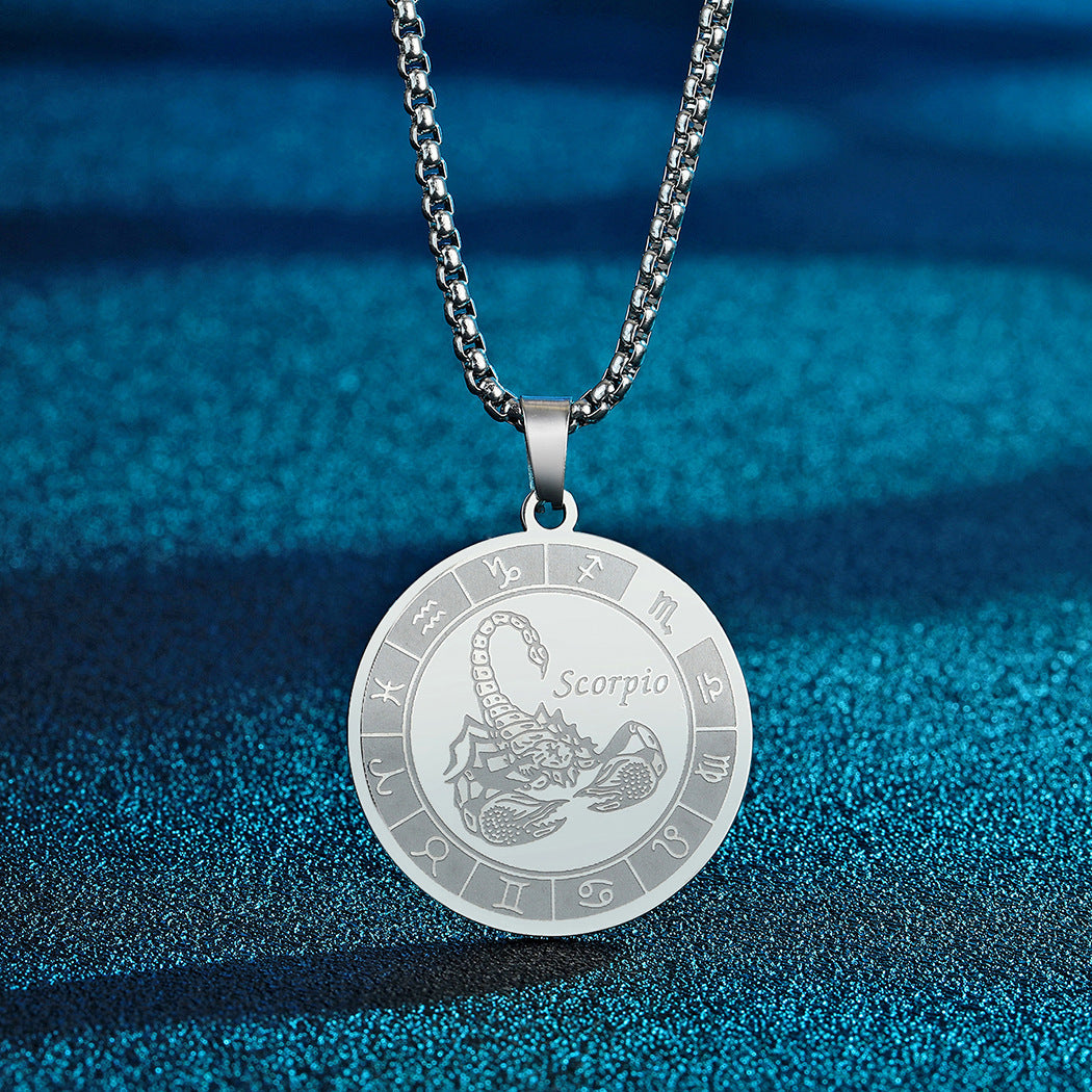 Stainless Steel Constellation Pendant Necklace Gold Medal Necklace - FASHIONKULTUR