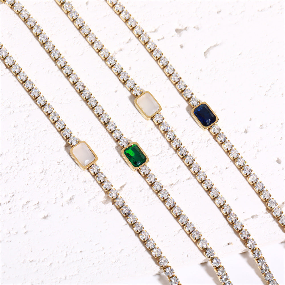 Tennis Zircon Necklace Emerald Simple Style - FASHIONKULTUR