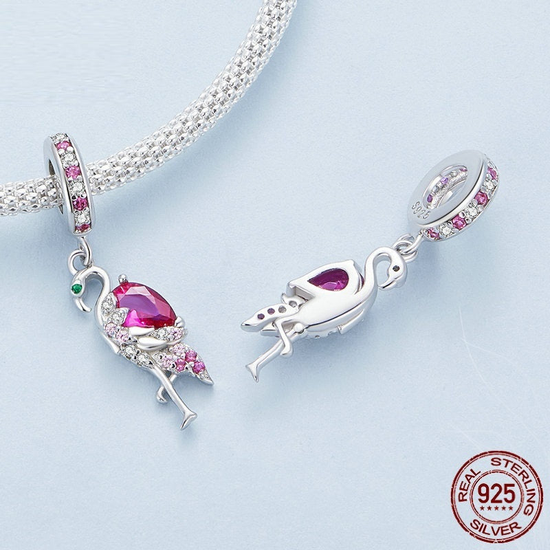 S925 Cute Flamingo DIY Loose Bead Jewelry Beads - FASHIONKULTUR