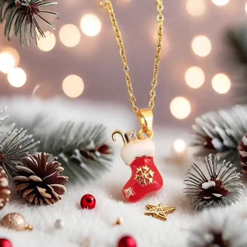 Christmas Tree Elderly Titanium Steel Necklace Female Red - FASHIONKULTUR