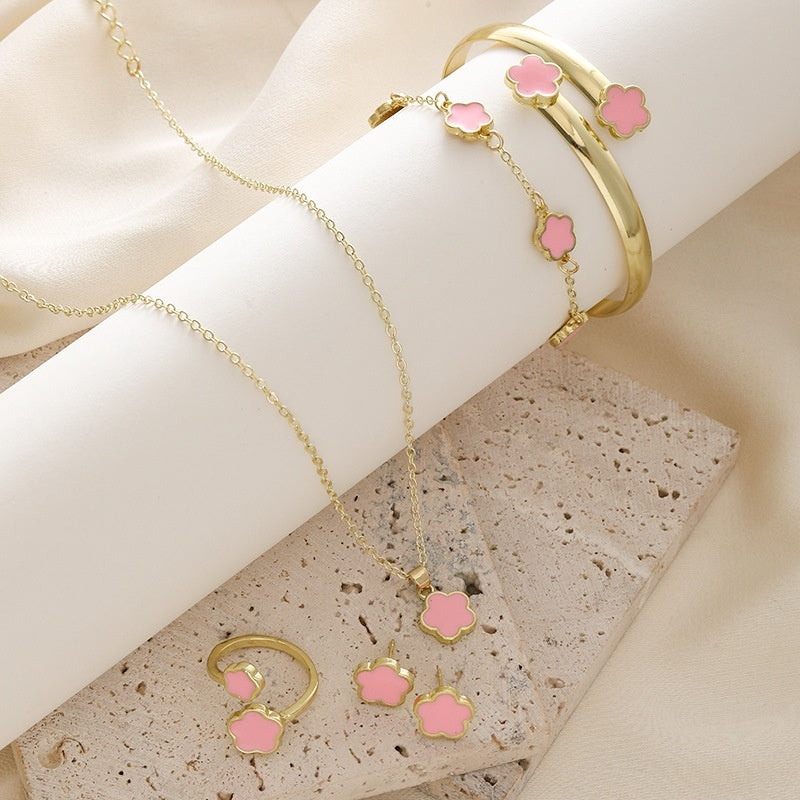 Parthenocissus Grass Jewelry Suit Simple Drop Oil Lucky Flower Necklace 5-piece Set - FASHIONKULTUR