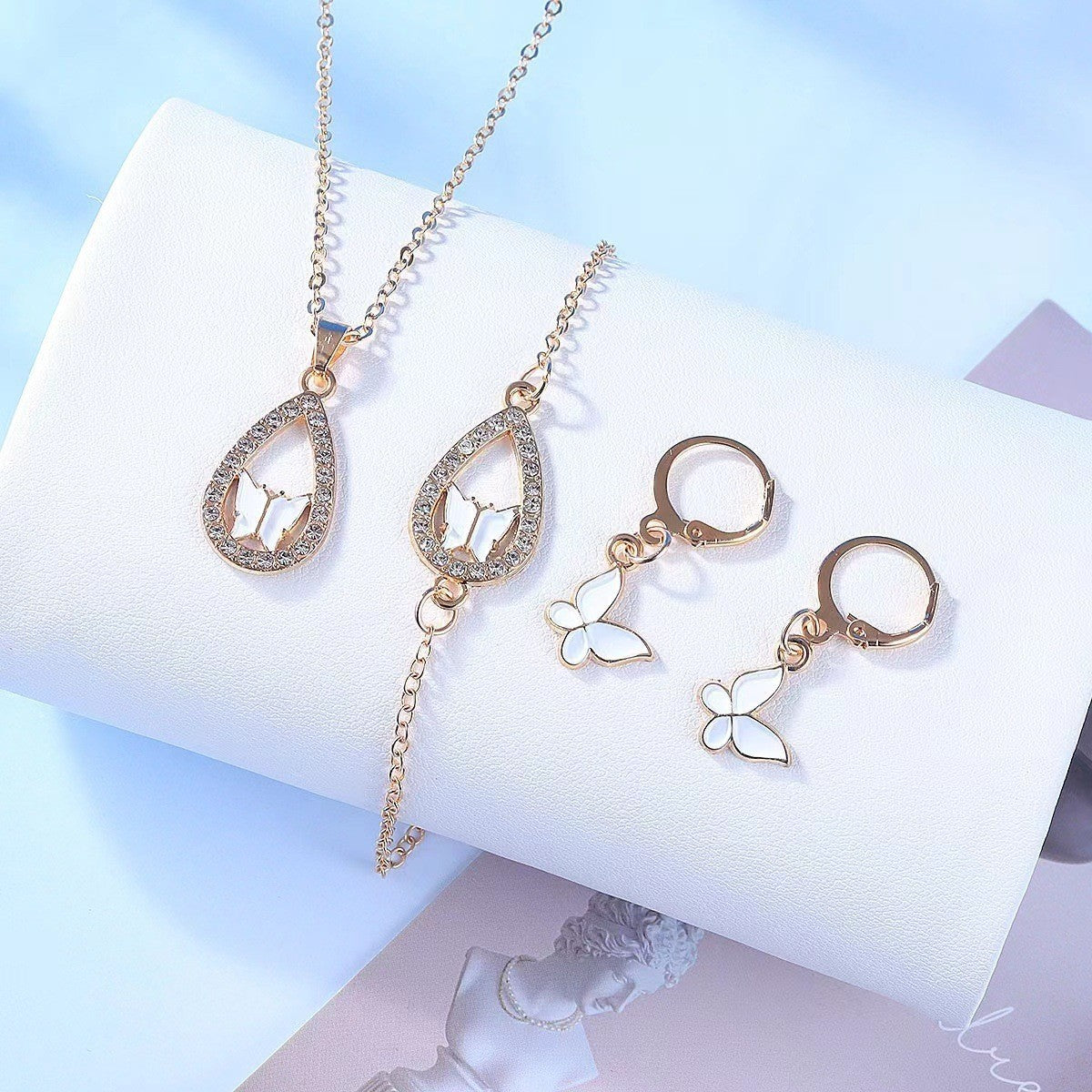 Butterfly Necklace Bracelet Earrings Drop Oil Diamond Jewelry - FASHIONKULTUR