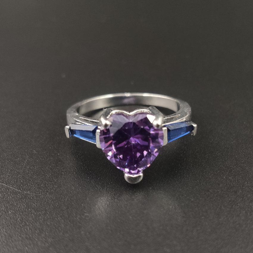 Silver Heart Shape With Diamond Ring - FASHIONKULTUR