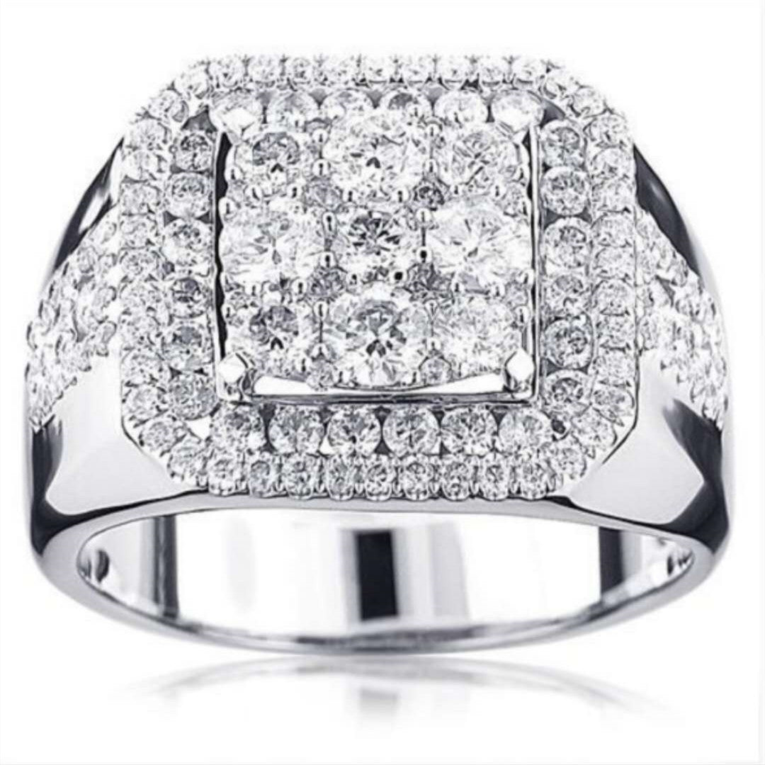 Men's Simple Silver Square Diamond Ring - FASHIONKULTUR