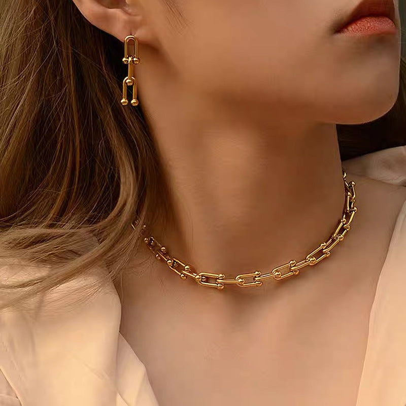 Ornament Hip Hop Trend Design U-shaped Vachette Clasp Necklace Stylish And Unique Bracelet Jewelry Suit - FASHIONKULTUR