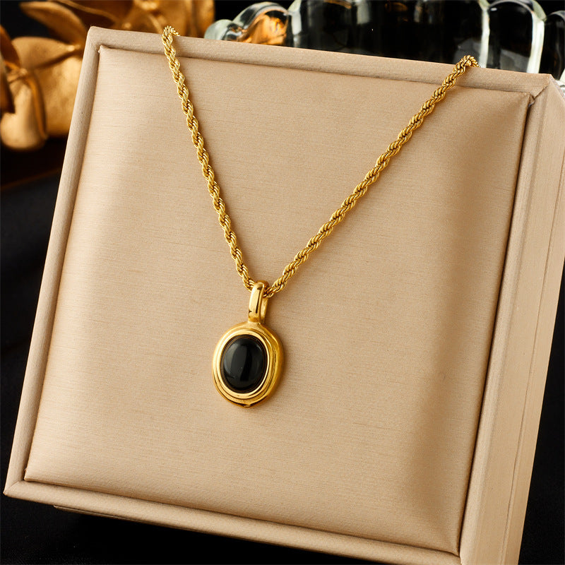 Black And White Gemstone Premium Temperamental Cold Style Metal Vintage Hemp Flowers Chain Necklace - FASHIONKULTUR