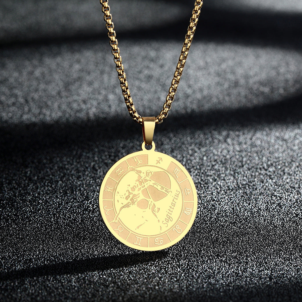 Stainless Steel Constellation Pendant Necklace Gold Medal Necklace - FASHIONKULTUR