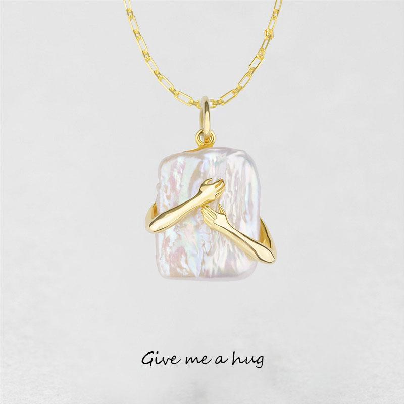 Unique Square Baroque Pearl Couple Pendant Necklace Valentines Day Lover Gift Party Jewelry - FASHIONKULTUR