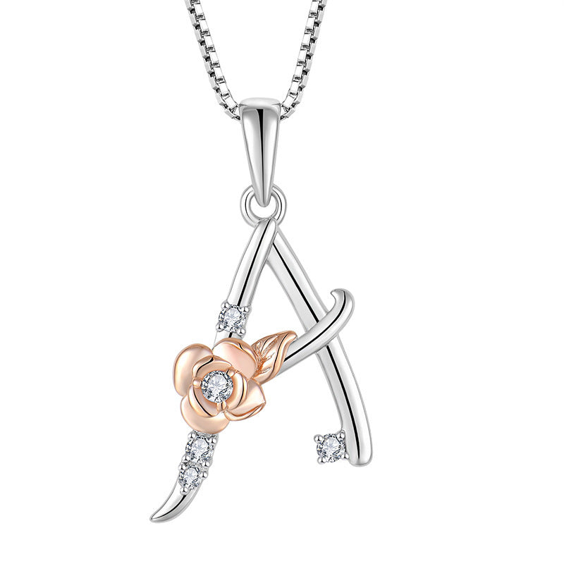 925 Sterling Silver Necklace Jewellery Female Collarbone Chain Hundred With English 26 Letters Zircon Pendant - FASHIONKULTUR