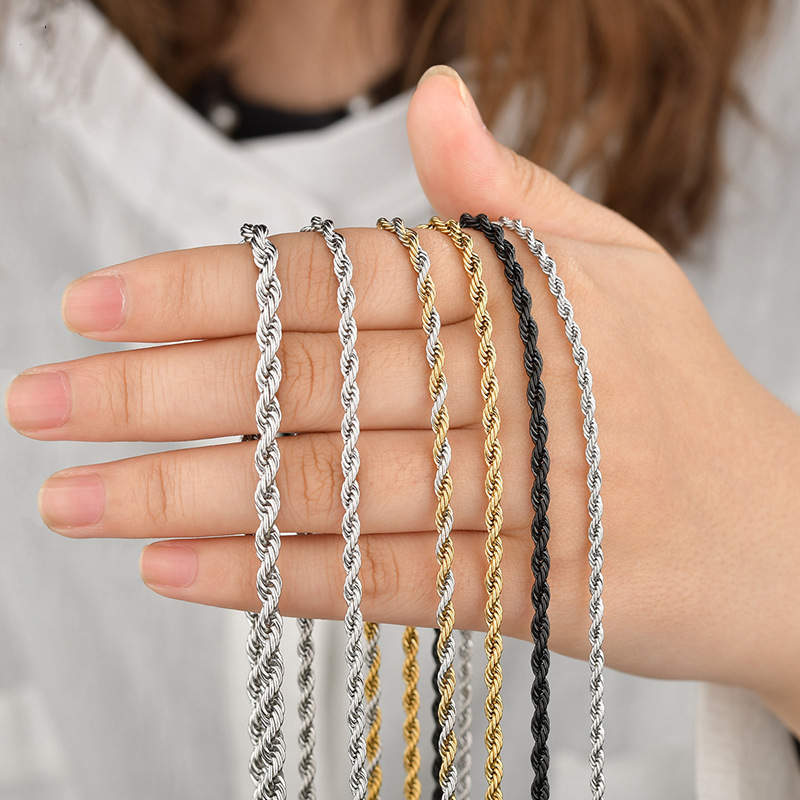 Stainless Steel Hip Hop Vacuum Plating Twisted Rope Twist Necklace - FASHIONKULTUR