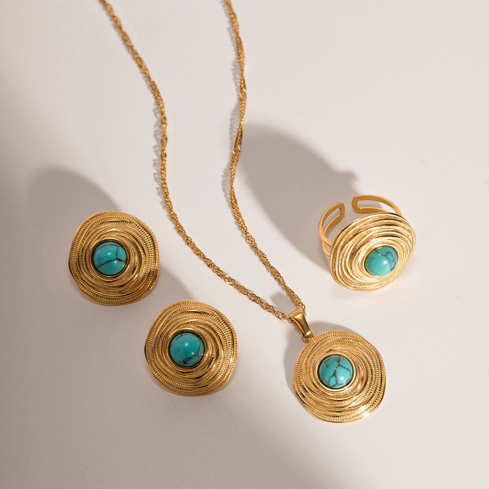 Vintage Turquoise Pendant Clavicle Chain Titanium Steel Thread Necklace - FASHIONKULTUR