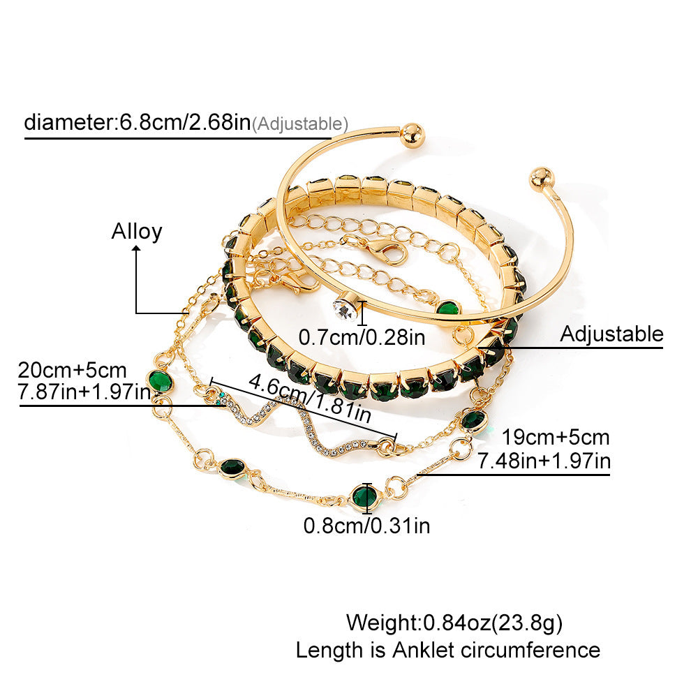 Fashion Green Grandmother Diamond Stretch Bracelet Women's 4-piece Set - FASHIONKULTUR
