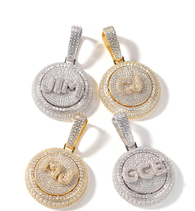 Personalized Hip Hop Custom Rotating Pendant 26 Letter Name Micro Inlaid Zircon - FASHIONKULTUR