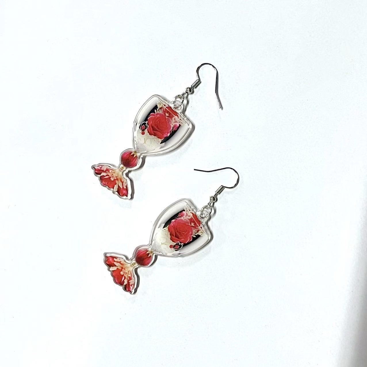 Valentine's Day Rose Wine Glass Acrylic Earrings - FASHIONKULTUR