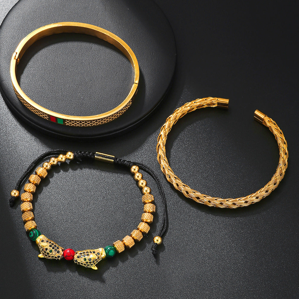 Red And Green Drip Oil Men's Set Bracelet Jewelry - FASHIONKULTUR