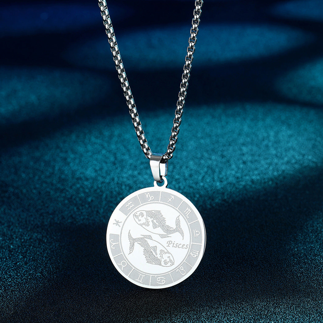 Stainless Steel Constellation Pendant Necklace Gold Medal Necklace - FASHIONKULTUR