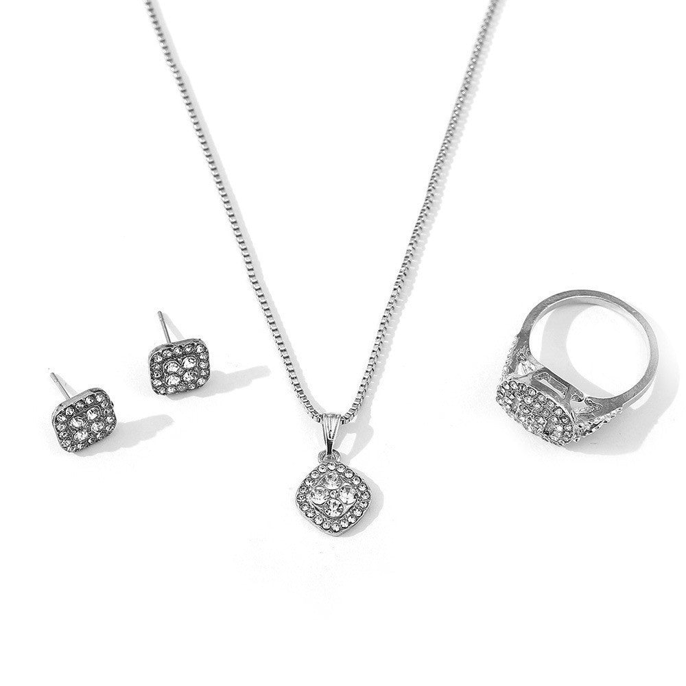 Engagement Ring, Stud Earrings, Necklace Three-piece Wedding Set - FASHIONKULTUR