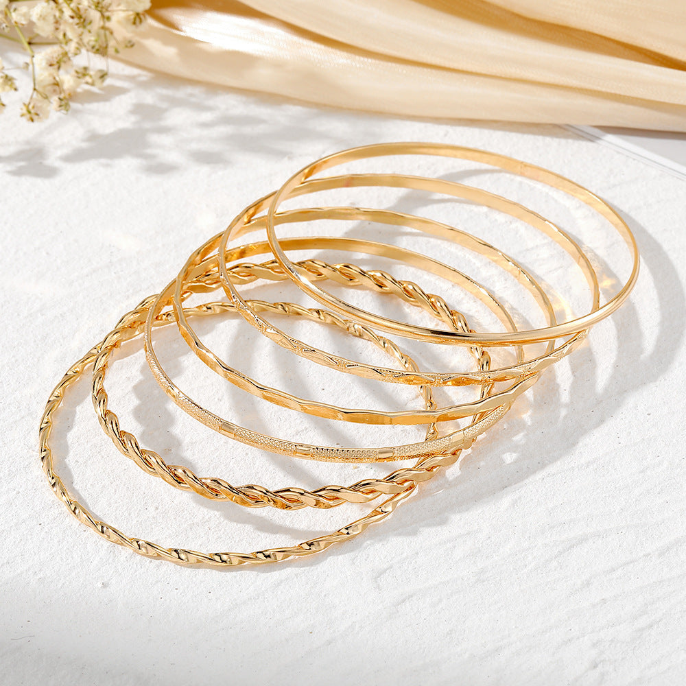 Twist Glossy Irregular Bracelet 6-piece Set - FASHIONKULTUR