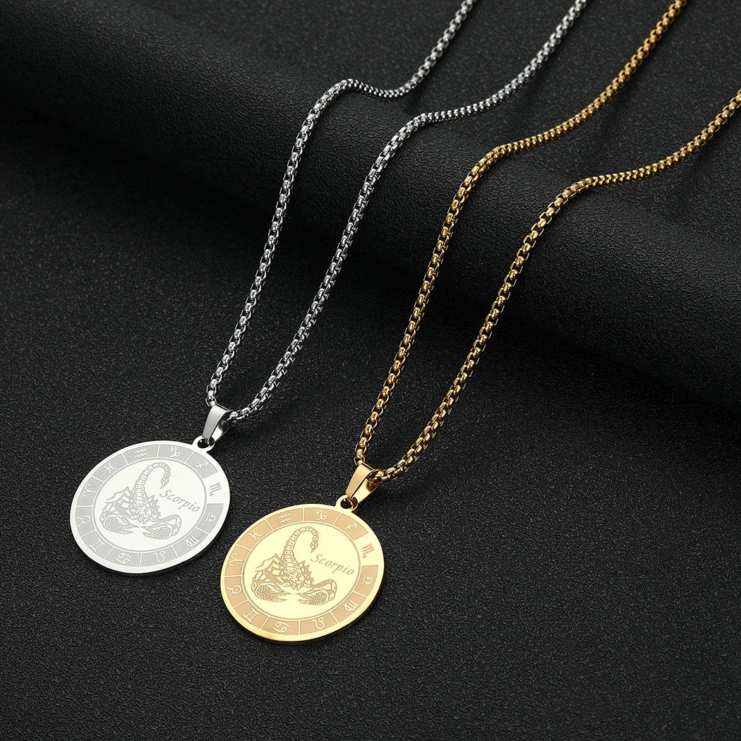 Stainless Steel Constellation Pendant Necklace Gold Medal Necklace - FASHIONKULTUR