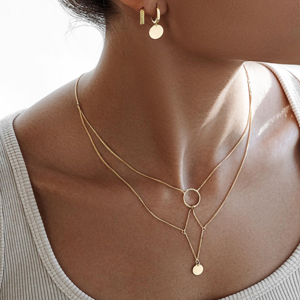 18K Gold Stainless Steel Irregular Geometric Hanging Ring Necklace - FASHIONKULTUR