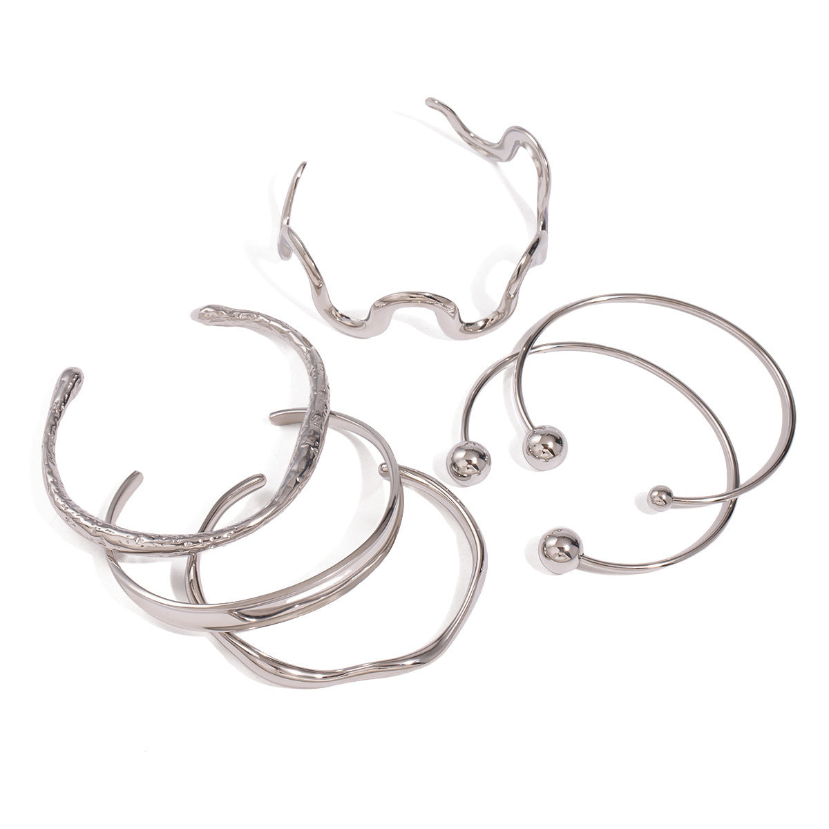 Stainless Steel Irregular Texture Spherical Open-ended Bracelet - FASHIONKULTUR