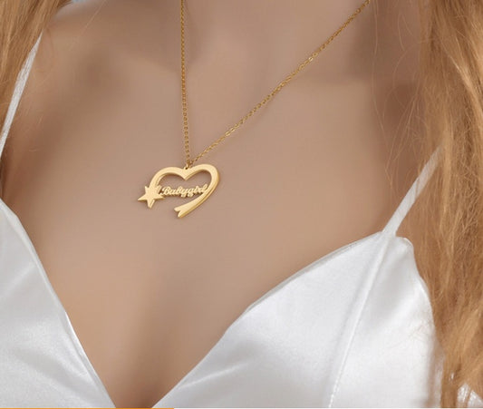 Personalized Cut Love Heart Shaped English Name Five-pointed Star - FASHIONKULTUR