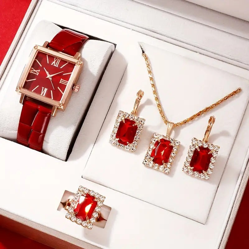 Square Belt Watch Gem Bracelet Suit - FASHIONKULTUR
