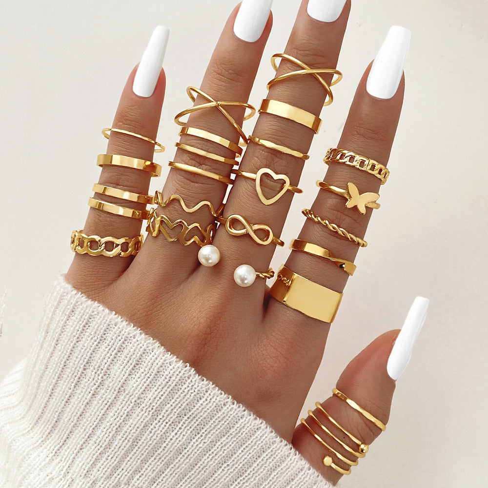 Ring Female Niche Senior Knuckle Ring 23 Pieces Suit - FASHIONKULTUR